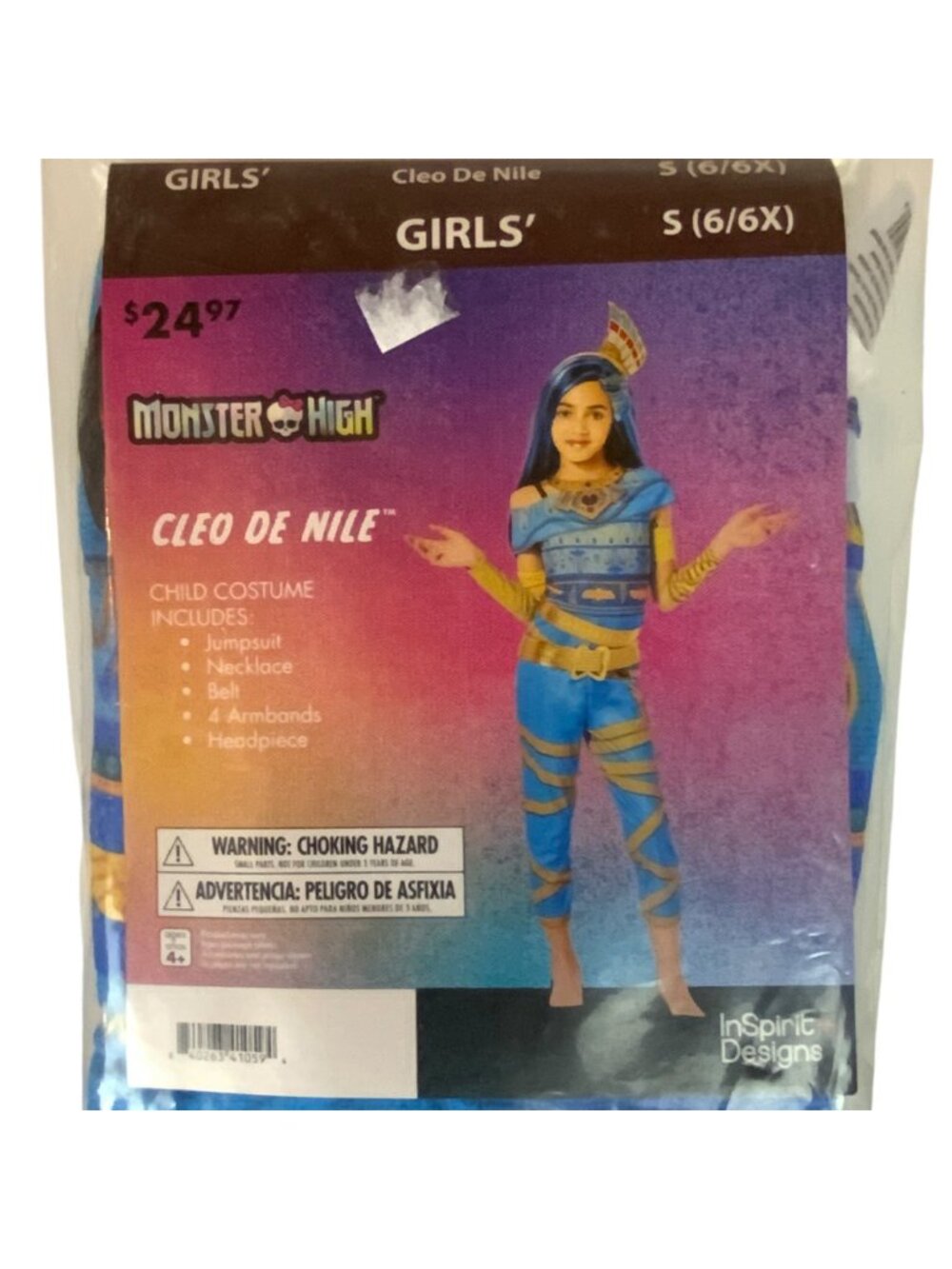 Monster High Cleo De Nile Child Costume Set Size Small 6/6X Jumpsuit Necklace Be